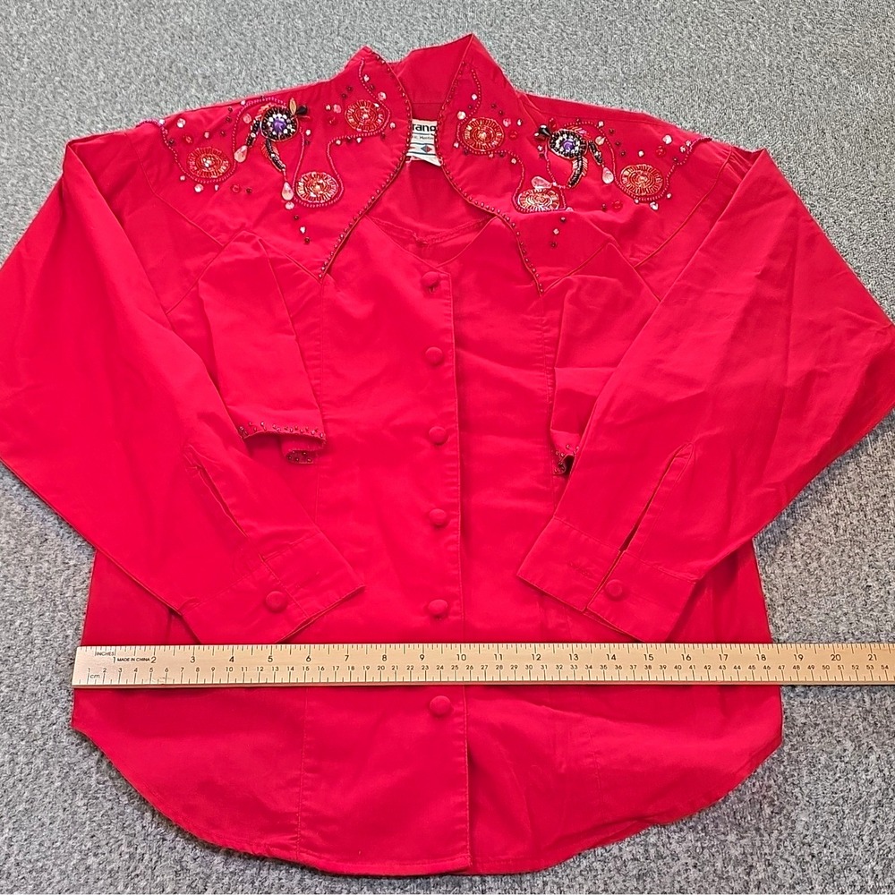 Wrangler Women's Red Embellished Snap Front Western Show Shirt, Size M